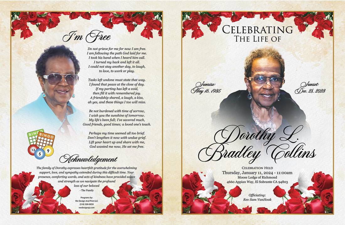 Memorial program designed in loving memory of Dorothy Collins