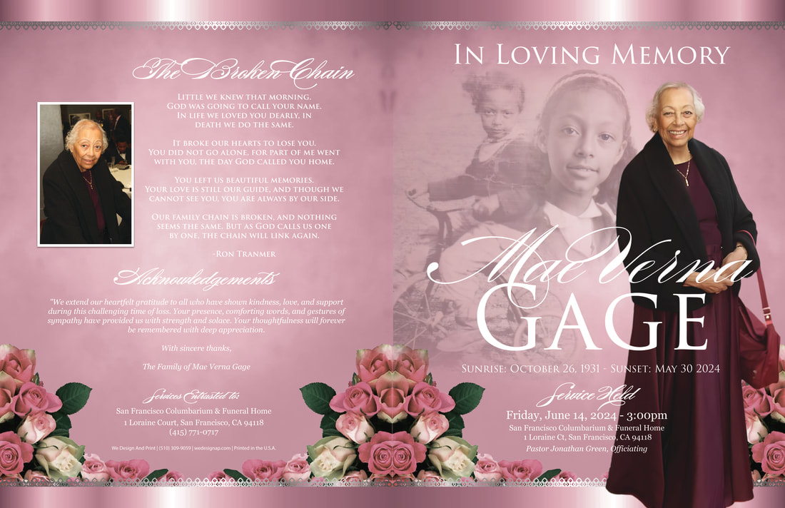 Memorial program designed in loving memory of Mae Gage